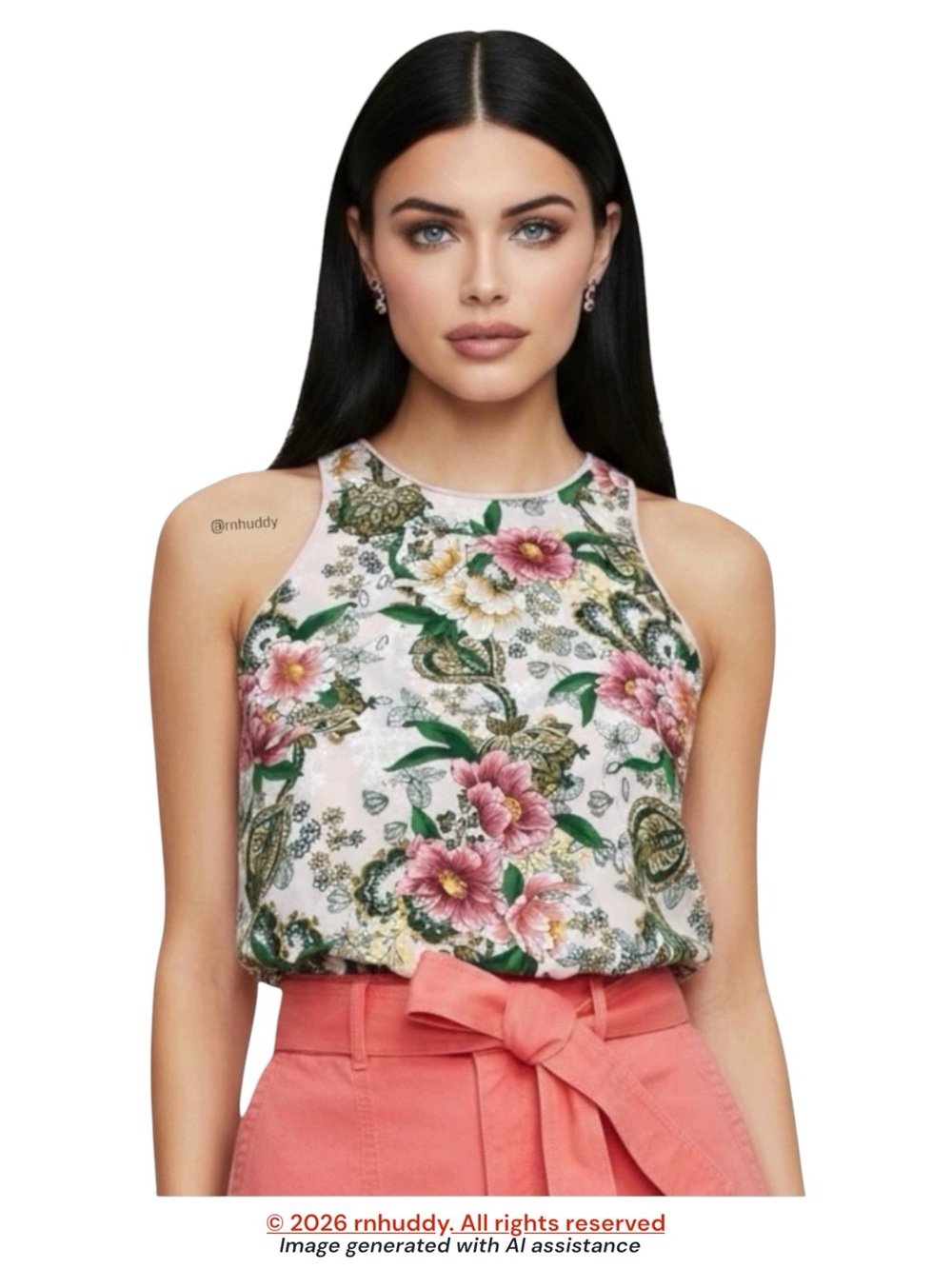 Loft S light pink floral back tie mixed media sleeveless blouse